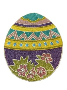 Easter Egg Table Mat Jeweled Beaded Sequins Floral 12”x16” Multicolor - Picture 1 of 6