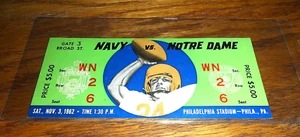 1962 NOTRE DAME & NAVY STAUBACH FRESHMAN FOOTBALL FULL TICKET THE FRONT NR MINT - Picture 1 of 3