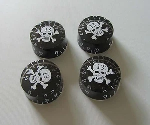 4x LP Guitar Control Knobs Black w/ White Skull Speed Dial Knobs Fits Les Paul - Picture 1 of 4