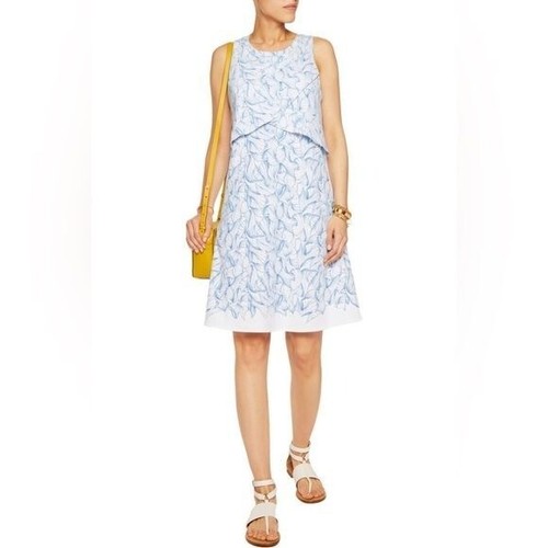Tory Burch Abito donna floreale Coastal Kaley Pima cotone taglia large blu bianco