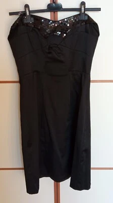 Abito vestito tubino stretto donna Motivi nero lucido elegante paillettes usato - Immagine 1 di 4