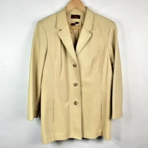 Vintage Danier 100% Genuine Leather Blazer Button Down Jacket, Beige/Tan, Size L - Picture 1 of 5
