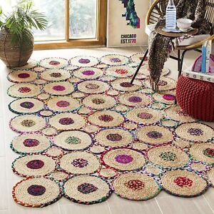 Rectangle Rug jute & Cotton Mix Colorful Carpet Modern Home Decor Area Rug Mat
