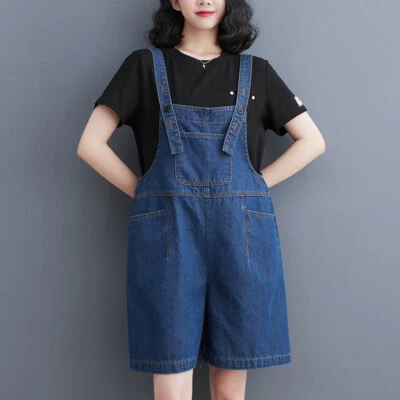 Retro Damen Mädchen Shortalls Denim Kurz Latzhose Strampler Verstellbarer Gurt - Bild 1 von 4