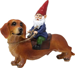 Gnome and a Dachshund Garden Statue- Indoor/Outdoor Garden Dog Gnome Sculpture f