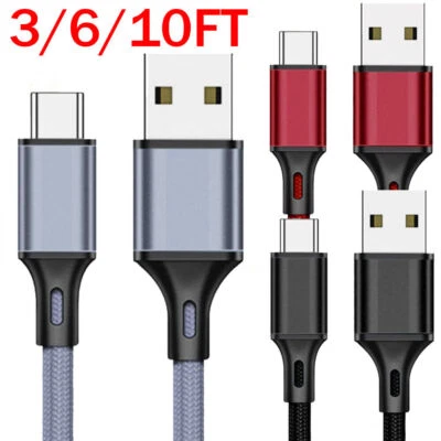 3/6/10Feet Braided USB C Type-C Fast Charging Data SYNC Charger Cable Cord - Image 1 of 4
