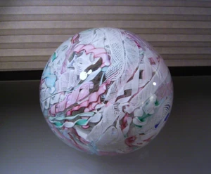 Murano Latticino Canes Globe Heavy Glass Sculpture 7 in - Picture 1 of 10