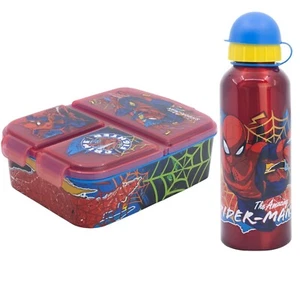 Marvel Spiderman 2 teiliges Kinder Set 3 Kammern Brotdose Alu Trinkflasche - Bild 1 von 7