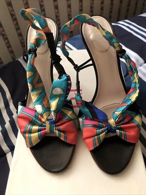 EMILIO PUCCI Colores Brillantes Seda Satén Geométrico Puntera Abierta Tacones Mujer 37.5 Foto 1 de 4
