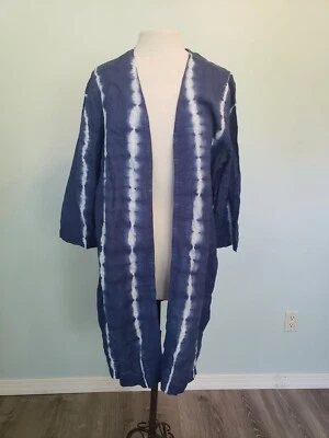 Chico's Womens 3 100% Linen Open Front Indigo Tie-Dye Kimono Jacket Boho Nwt - Image 1 of 4