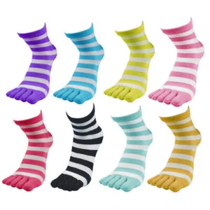 6 Pair Five Toe Socks Women Men Finger Striped Soft Cotton Warm Ankle Sock - Picture 1 of 12
