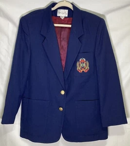 Vintage Spiegel Jacke mit Wappen gepolsterte Schultern Futter 2 Fronttaschen blau 14 - Bild 1 von 18