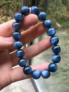 Pulsera elástica de cuentas de cristal de cianita azul natural de 11,6 mm AAA - Imagen 1 de 2