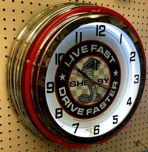 18" SHELBY LIVE FAST DRIVE MÁS RÁPIDO Doble NeonClock Cobra Mustang GT 350 GT500 - Imagen 1 de 2
