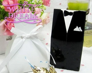 Bride Dress & Groom Tux Wedding Favour Boxes | Black & White | Tux & Gown - Picture 1 of 1