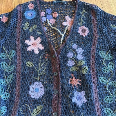 175 Peruvian Connection Alpaca Crochet Embroidered Floral Cardigan Sweater XL - Image 1 of 4