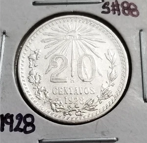 Mexico 20 Cents 1928 .720 Coin Silver, 20 Centavos moneda Plata .720, KEY DATE. - Picture 1 of 4