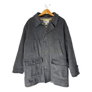 L.L.Bean Mens Gray 100% Wool Blend Barn Coat Jacket Quilted Lined Winter, Size L - Picture 1 of 8