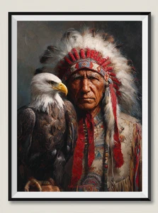 Native Chief and Eagle 1 DIY Chart Counted Cross Stitch Patterns Needlework DMC - Picture 1 of 2