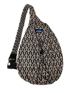 KAVU Cotton ROPE SLING Bag Charcoal & White AZTEC Geo TRIBAL Crossbody Back Pack - Bild 1 von 15
