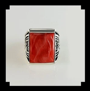 Handcrafted Sterling and Spiny Oyster Men's Ring Size 9 1/4 - Picture 1 of 6