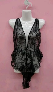 Victoria's Secret sehr sexy ungefüttert Plunge Flatter Strampler Rose Spitze XXL schwarz - Bild 1 von 9