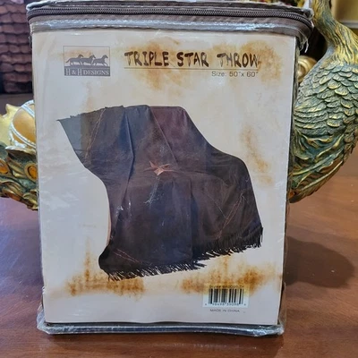 Western Triple Star Throw con flecos de cuero de vaca tiro marrón 50x 60"  Foto 1 de 4