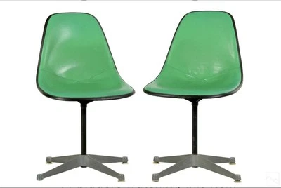 2 sillas laterales pivotantes Herman Miller Shell verdes Foto 1 de 4