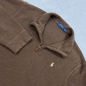 Polo Ralph Lauren Sweater Men's XL Brown 1/4 Zip Double Knit Jersey Polo Pony - Picture 1 of 12