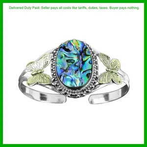 Black Friday Deal Sterling Silver Oval Abalone Shell Stone Boho Butterfly Bangle - Picture 1 of 7
