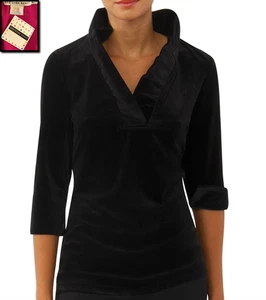 Neu mit Etikett! GRETCHEN SCOTT SCHWARZ SEIDIG SAMT RÜSCHENAUSSCHNITT ROSA GEFÜTTERT SHIRT TUNIKA TOP XL - Bild 1 von 23