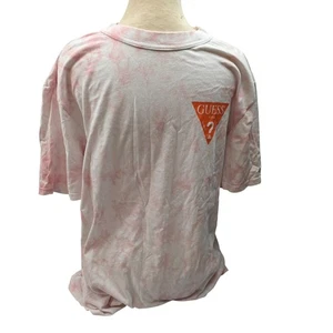 Guess Logo Tie-Dye T-Shirt Rosa/Weiß Oversized Baumwolle Oberteil Herren Gr. S - Bild 1 von 9