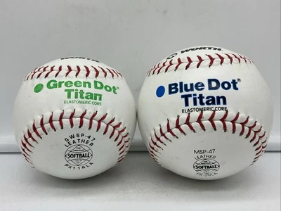 Официальный софтбол Worth Blue & Green Dot Titan натуральная кожа красный шов 2 шт. - Изображение 1 из 2