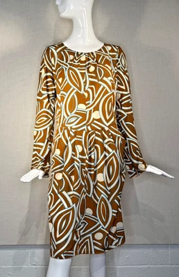 2010 MARNI Abstract Geometric Viscose Shift Dress SIZE IT42 Vintage Long Sleeves - Image 1 of 4