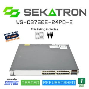 🔀 Switch Cisco Catalyst WS-C3750E-24PD-E • 24 porte Gigabit PoE • ⚡Spedizione veloce - Foto 1 di 2