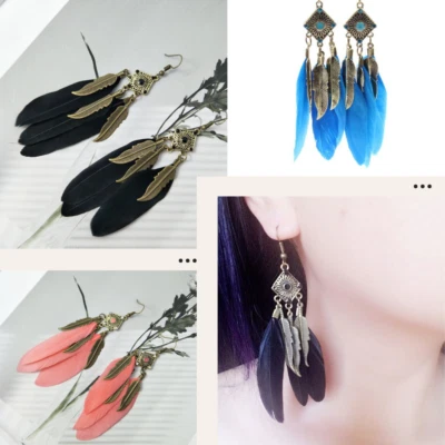 Mysterious Feather Chandelier Earrings Gypsy Boho Tribal Tassel - Pierced - Image 1 of 4
