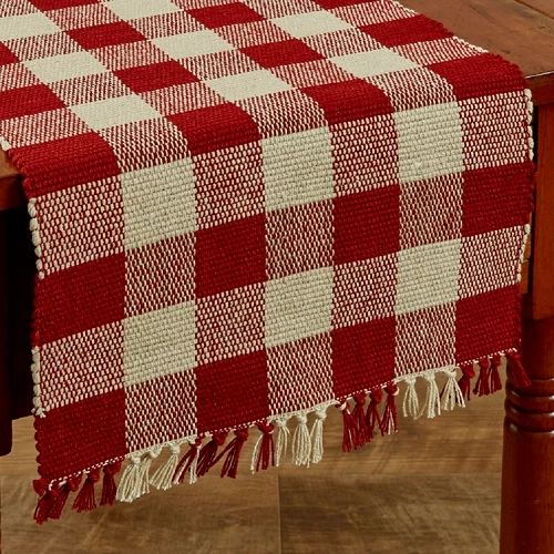 Country Primitive Wicklow Garnet Table Runner 36" Red & Tan Buffalo Check - Image 1 of 1