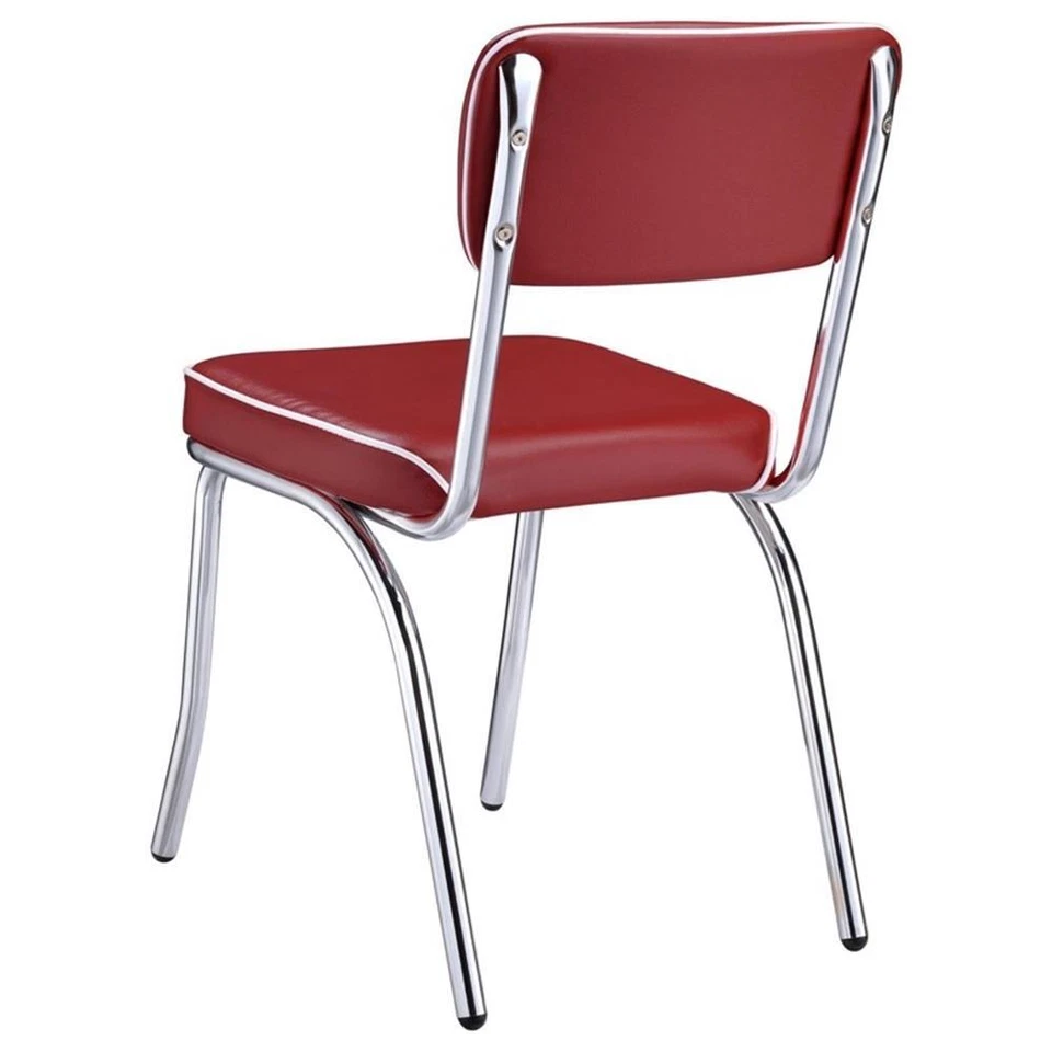 Coaster Retro Dining Side Chair in Red and Chrome (Set of 2) - Image 1 of 4