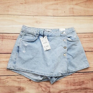 NEW Zara Skirt Womens Extra Large Blue Skort Pockets Denim Button Ladies XL - Picture 1 of 11