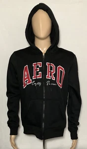 Aeropostale Herren bestickt durchgehender Reißverschluss Hoodie Taschen Langarm schwarz Medium neu mit Etikett - Bild 1 von 13
