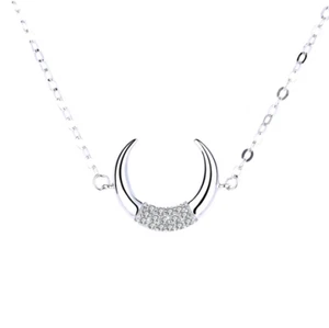 925 Sterling Silver 15mm Crescent Moon CZ Pendant Necklace Choker Women Girl I51 - Picture 1 of 5