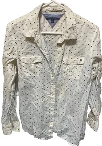 Mens White Blue Polka Dot Tommy Hilfiger Classic Fit Button Up Dress Shirt XL - Picture 1 of 3