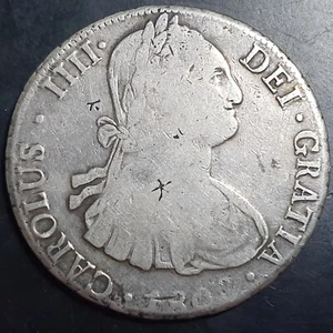 Bolivia Spanish Colonial 8 Reales Carol Carolus IIII 1808 (?) PTS PI Potosi Mint - Picture 1 of 4