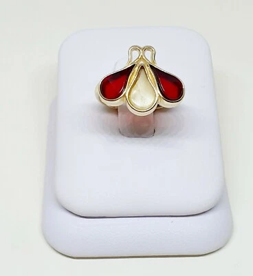 Cherry Baltic Amber Ring-925 Sterling Silver-14k Gold Plated-L UK Size-5 1/2 US - Image 1 of 4