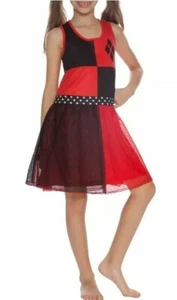 HARLEY QUINN  Pajama,Night gown , Costume NEW GIRL Kids Size 7/8 , RED/BLACK  - Picture 1 of 4
