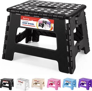 Folding Step Stool 9" Tall - Holds 300Lb, Non-Slip, Carry Handle, Black - Picture 1 of 12