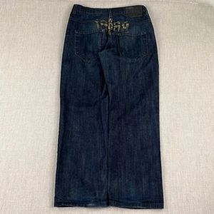 Y2K Rocawear Baggy Jeans Mens 35x32 Blue Logo Vintage Denim Grunge 1999 Hip Hop - Picture 1 of 23