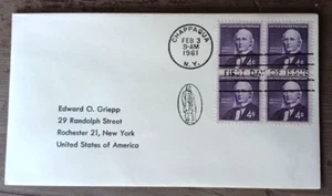 HORACE GREELEY JOURNALIST GO WEST YOUNG MAN STAMP BLOCK 1961 NO CACHET FDC - Picture 1 of 1