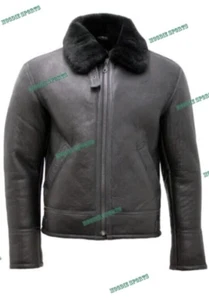 Herren Flieger Shearling B3 schwarz Lammfell Lederjacke Pilot Fliegerjacke - Bild 1 von 8