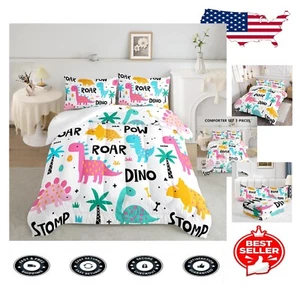 Adorable Full Size Dinosaur Bedding Set for Kids - 3-Piece Comforter Ensemble - Picture 1 of 9